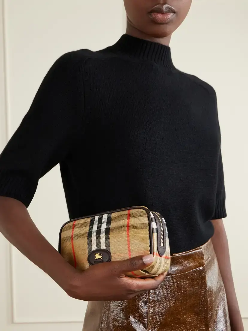 Burberry Leather-trimmed Checked Coated-canvas Pouch | Thumbnail 2