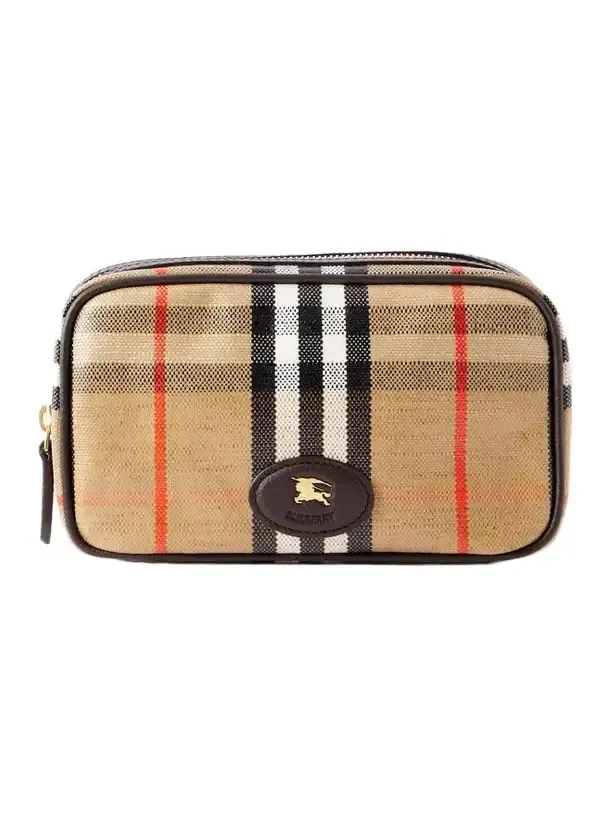 Leather-trimmed Checked Coated-canvas Pouch Leather-trimmed Checked Coated-canvas Pouch