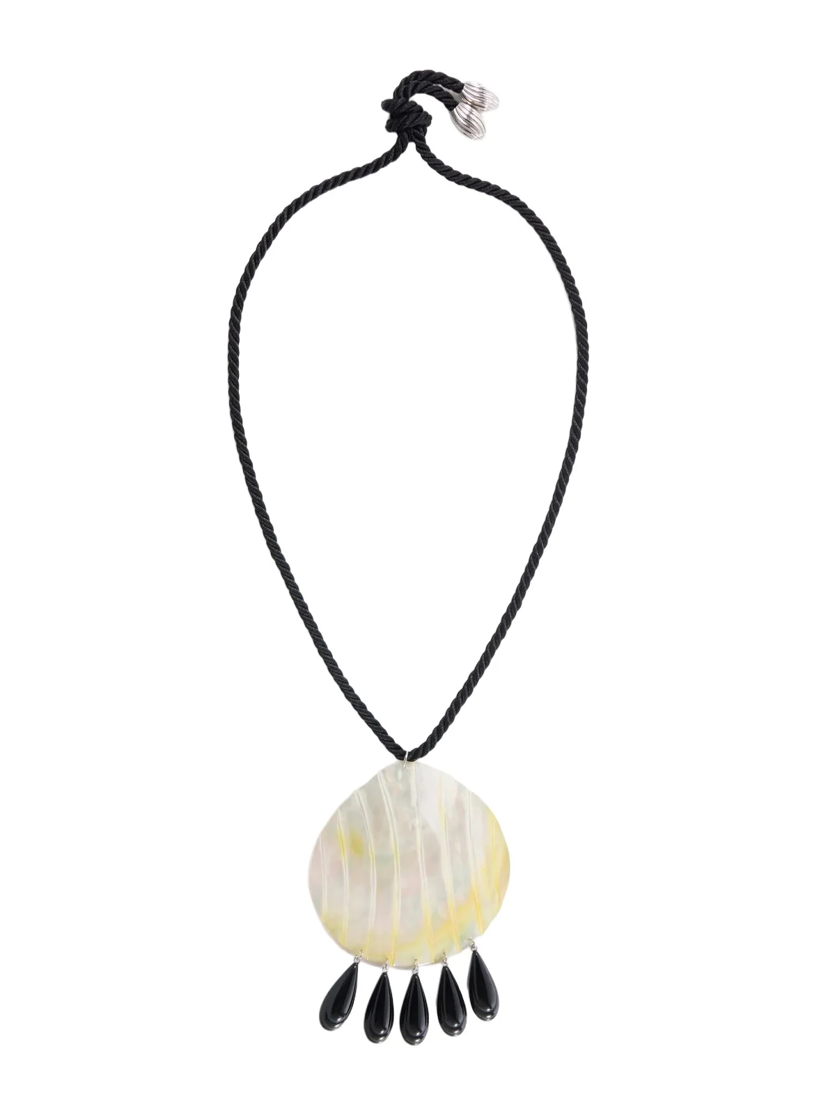 Iris Rhodium-plated, Shell, Resin And Cord Necklace - Black Iris Rhodium-plated, Shell, Resin And Cord Necklace - Black