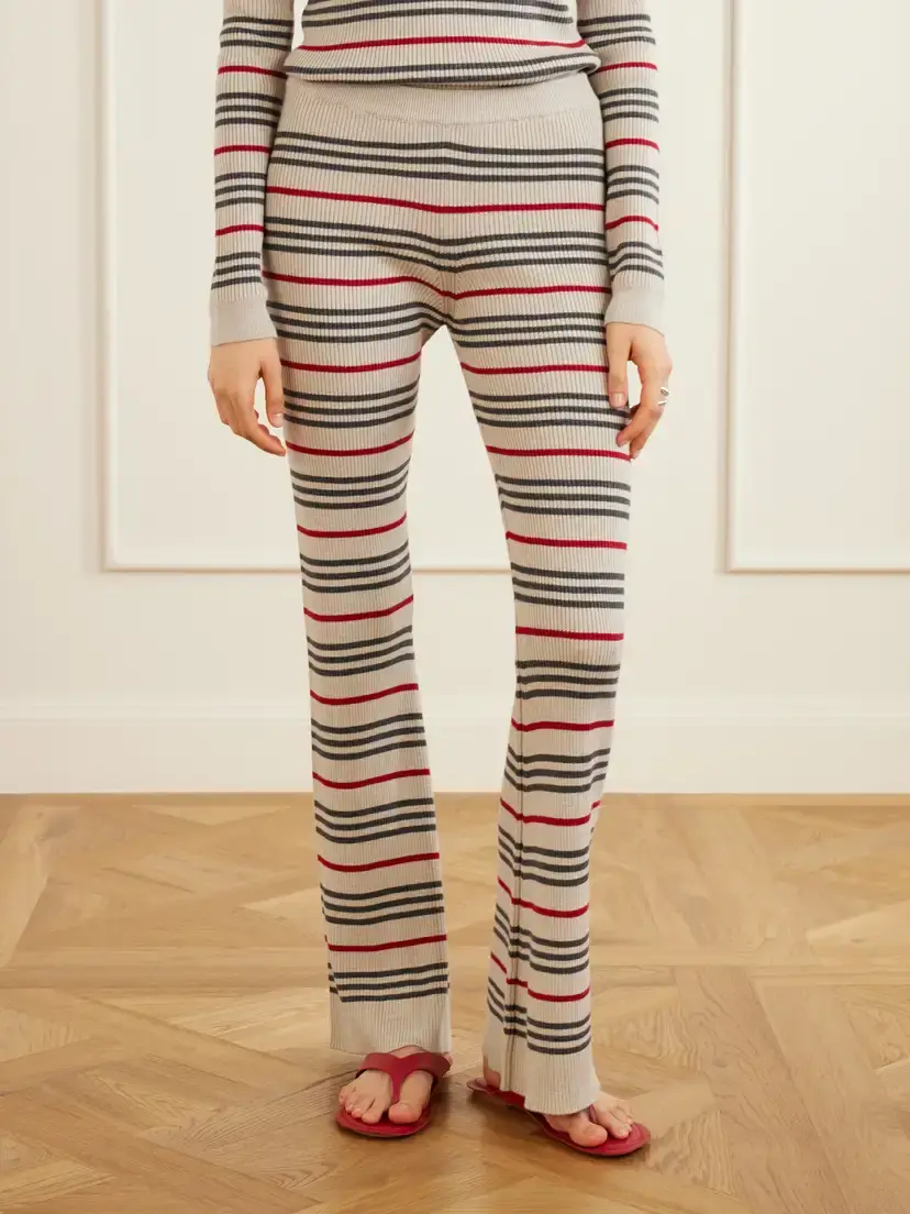 The Elder Statesman Libeccio Striped Wool, Silk And Linen-blend Flared Pants | Thumbnail 3 The Elder Statesman Libeccio Striped Wool, Silk And Linen-blend Flared Pants | Thumbnail 3