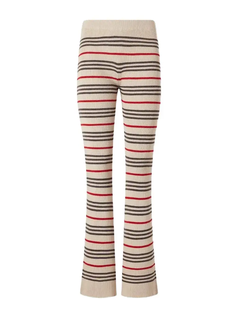 The Elder Statesman Libeccio Striped Wool, Silk And Linen-blend Flared Pants | Image 1 The Elder Statesman Libeccio Striped Wool, Silk And Linen-blend Flared Pants | Image 1