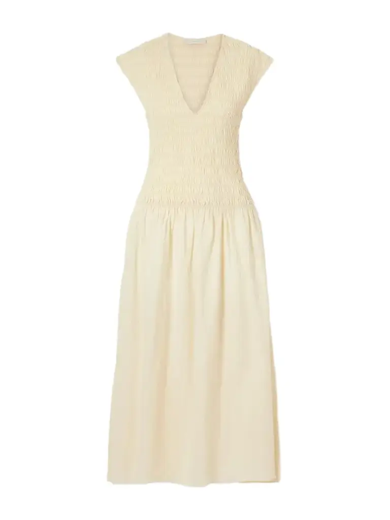 Faithfull Carmen Shirred Cotton Midi Dress | Image 1 Faithfull Carmen Shirred Cotton Midi Dress | Image 1