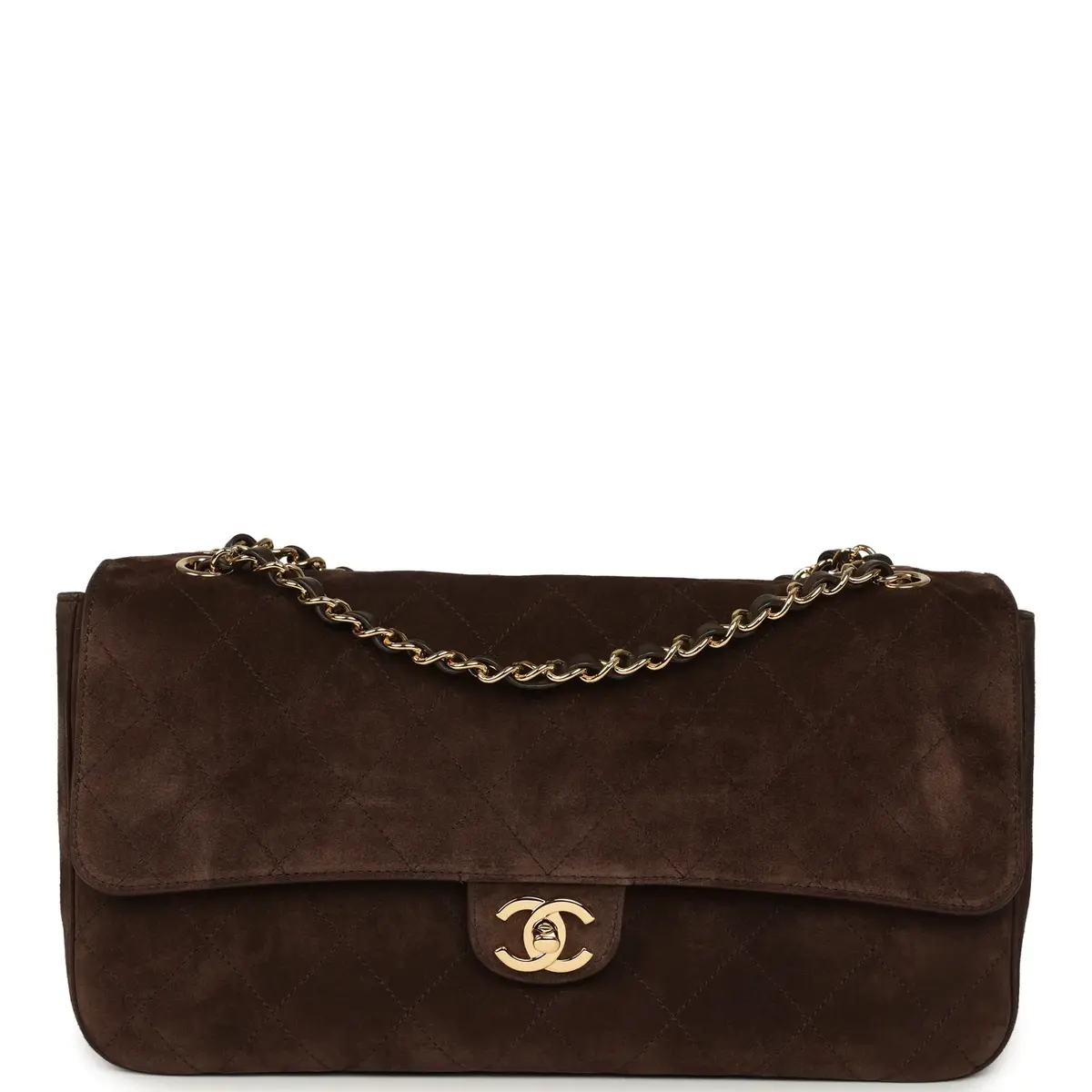 Chanel Chanel Maxi "Souplissimo" Small Flap Bag Dark Brown Suede Gold Hardware | Image 1 Chanel Chanel Maxi "Souplissimo" Small Flap Bag Dark Brown Suede Gold Hardware | Image 1