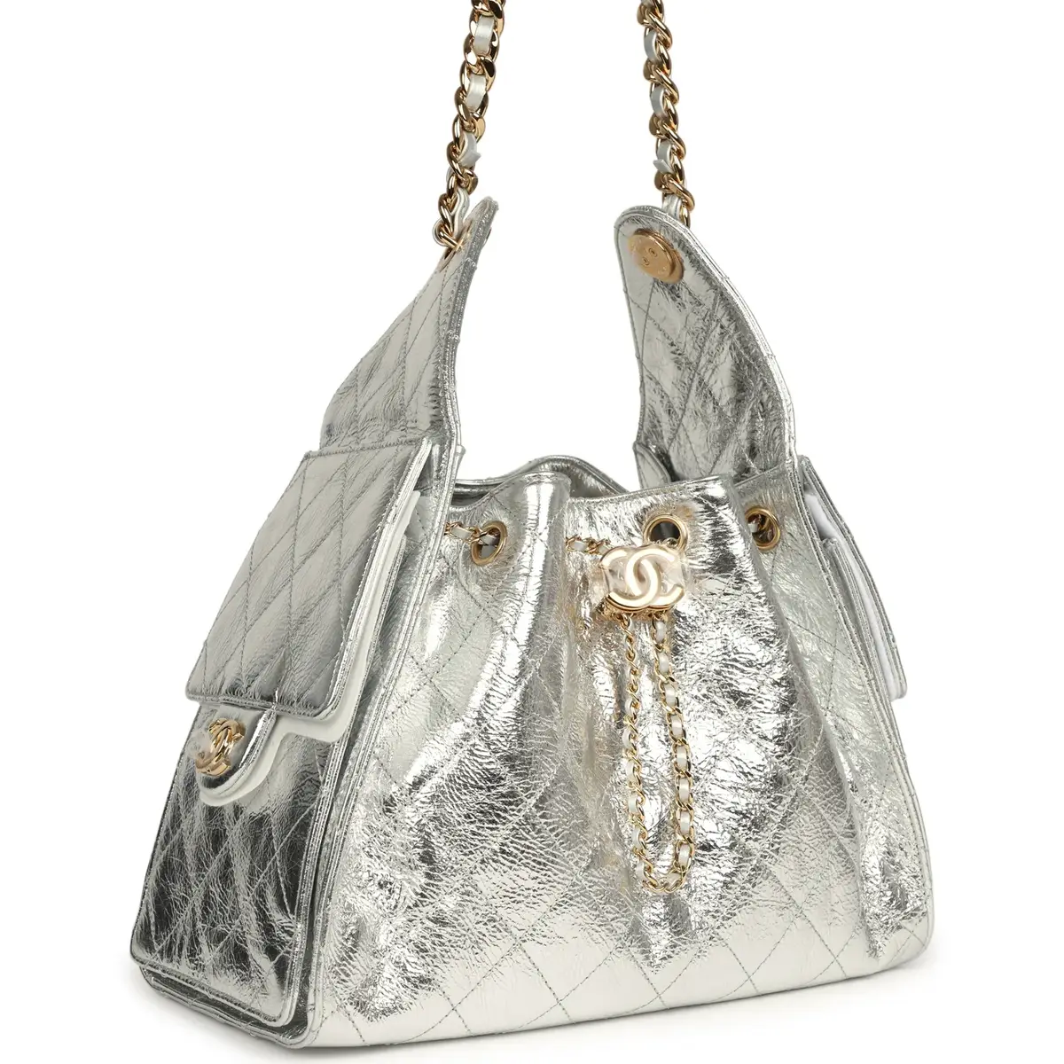 Chanel Chanel Small 25 Hobo Bag Silver Metallic Calfskin Gold Hardware | Thumbnail 2 Chanel Chanel Small 25 Hobo Bag Silver Metallic Calfskin Gold Hardware | Thumbnail 2