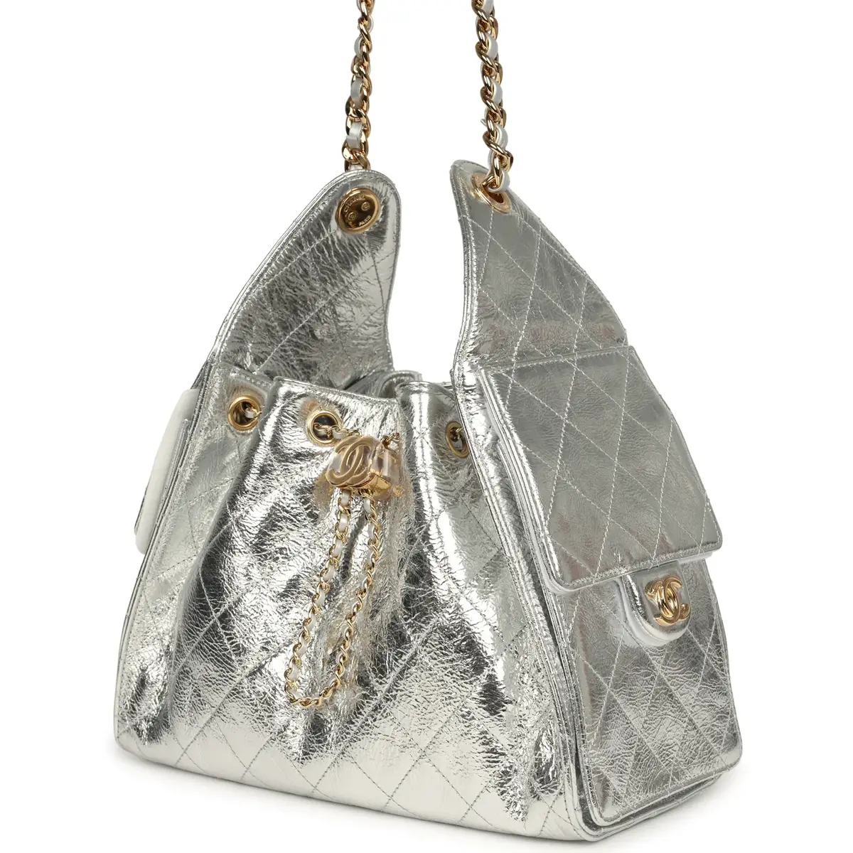 Chanel Chanel Small 25 Hobo Bag Silver Metallic Calfskin Gold Hardware | Thumbnail 5 Chanel Chanel Small 25 Hobo Bag Silver Metallic Calfskin Gold Hardware | Thumbnail 5