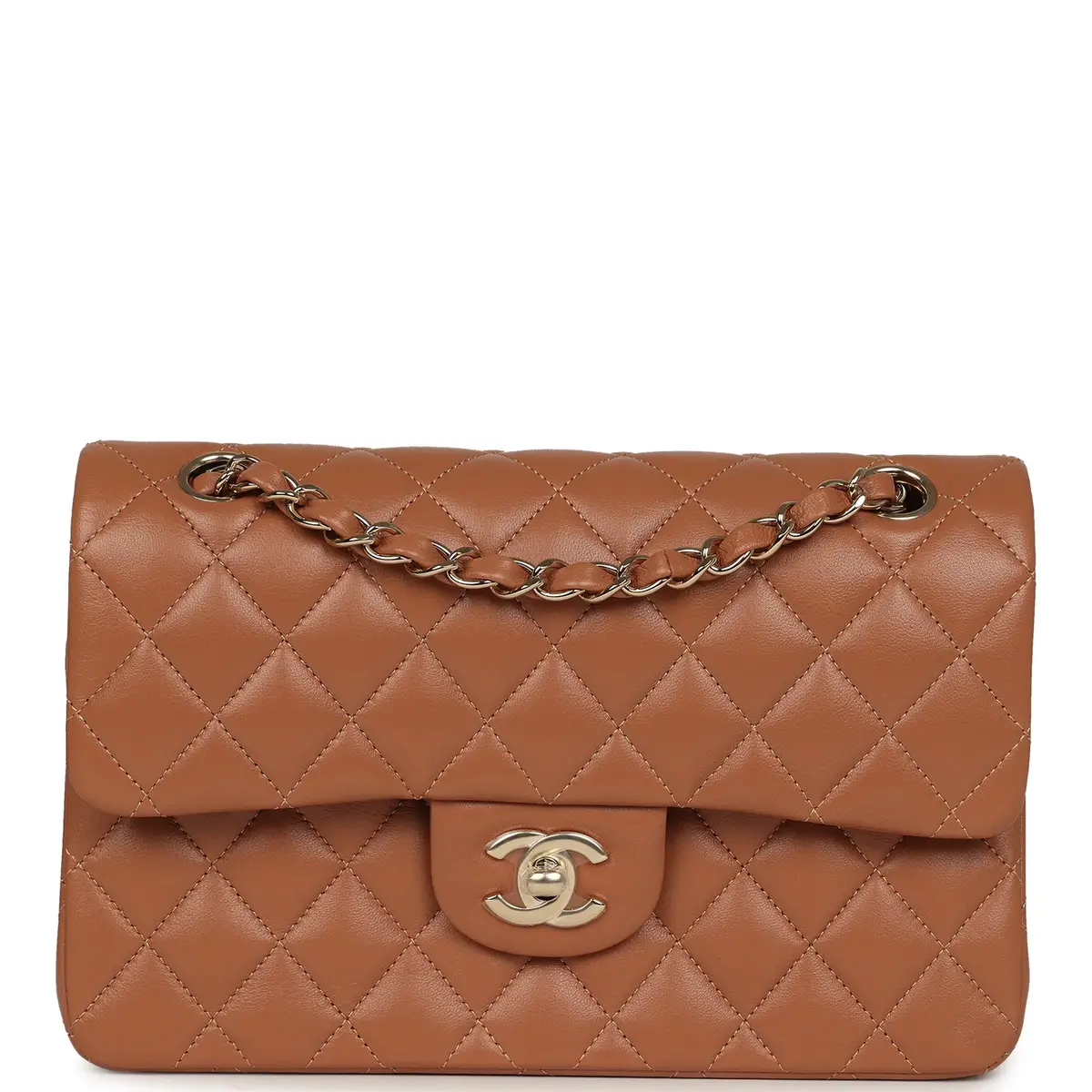 Chanel Chanel Small Classic Double Flap Bag Caramel Lambskin Light Gold Hardware | Image 1 Chanel Chanel Small Classic Double Flap Bag Caramel Lambskin Light Gold Hardware | Image 1