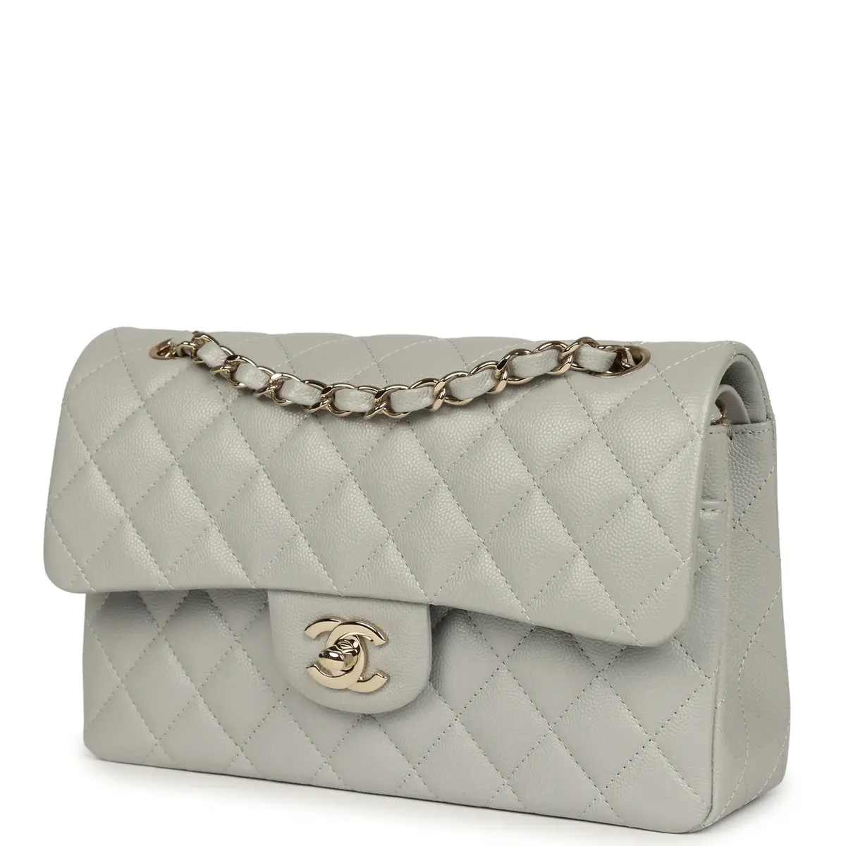Chanel Chanel Small Classic Double Flap Bag Light Grey Caviar Light Gold Hardware | Thumbnail 5 Chanel Chanel Small Classic Double Flap Bag Light Grey Caviar Light Gold Hardware | Thumbnail 5