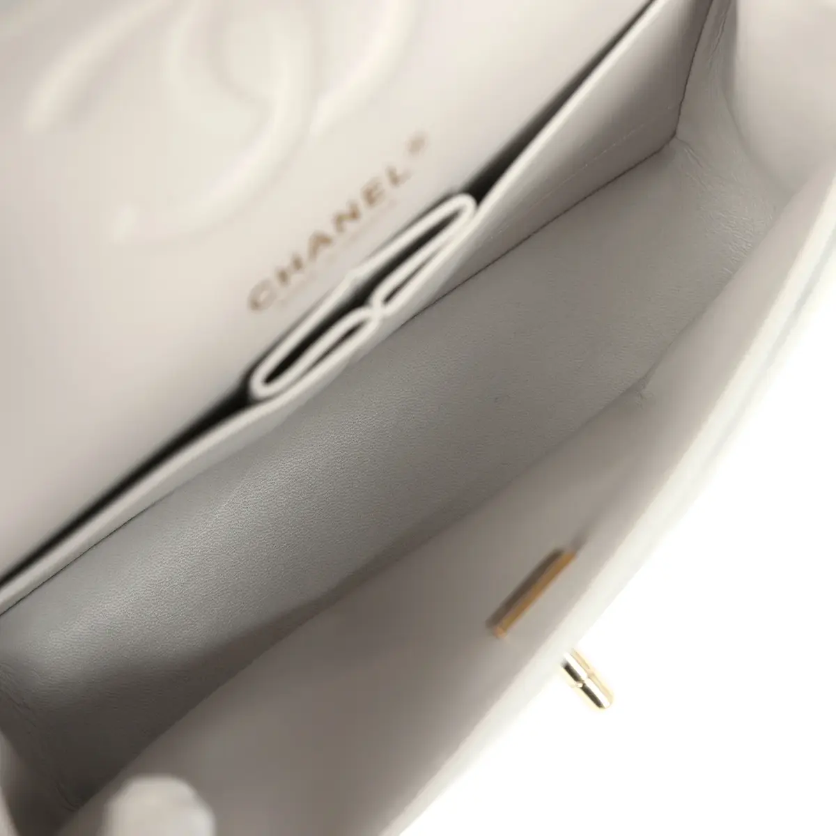Chanel Chanel Small Classic Double Flap Bag Light Grey Caviar Light Gold Hardware | Thumbnail 8 Chanel Chanel Small Classic Double Flap Bag Light Grey Caviar Light Gold Hardware | Thumbnail 8