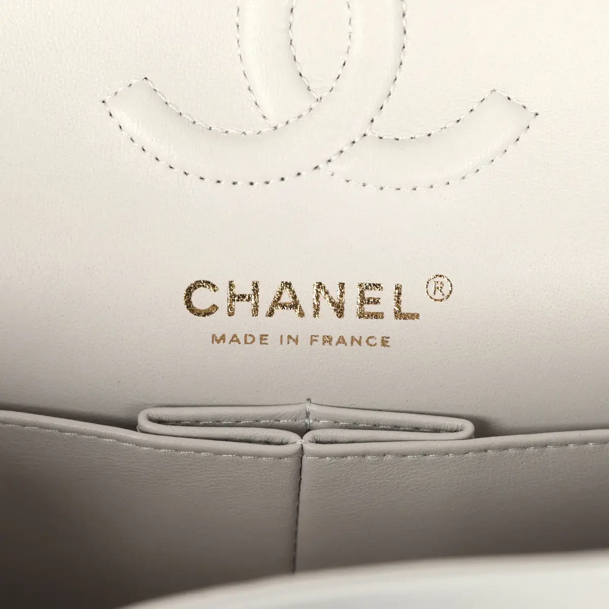 Chanel Chanel Small Classic Double Flap Bag Light Grey Caviar Light Gold Hardware | Thumbnail 9 Chanel Chanel Small Classic Double Flap Bag Light Grey Caviar Light Gold Hardware | Thumbnail 9