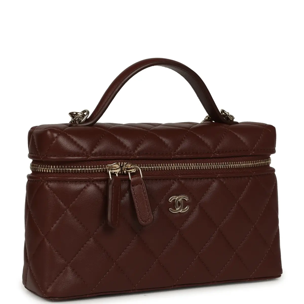 Chanel Chanel Top Handle Long Vanity Case with Chain Brown Lambskin Light Gold Hardware | Thumbnail 2