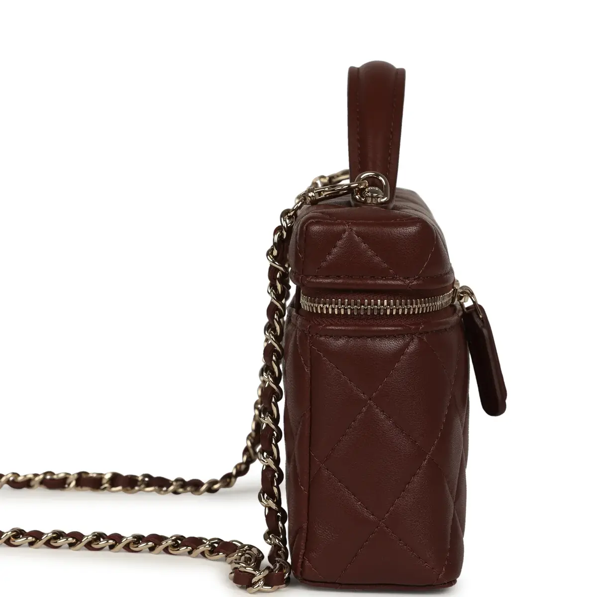 Chanel Chanel Top Handle Long Vanity Case with Chain Brown Lambskin Light Gold Hardware | Thumbnail 3