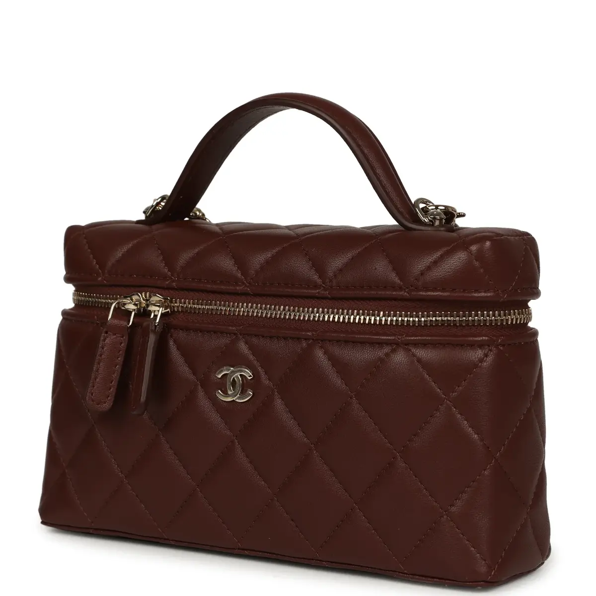 Chanel Chanel Top Handle Long Vanity Case with Chain Brown Lambskin Light Gold Hardware | Thumbnail 5