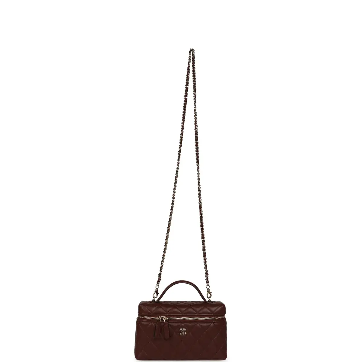 Chanel Chanel Top Handle Long Vanity Case with Chain Brown Lambskin Light Gold Hardware | Thumbnail 7