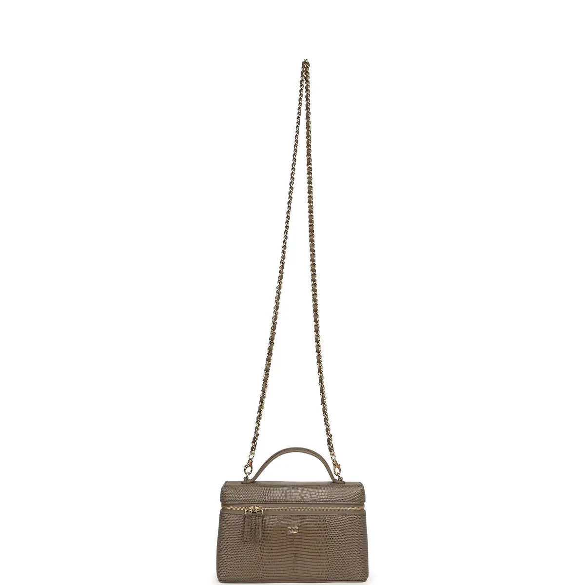 Chanel Chanel Top Handle Long Vanity Case with Chain Dark Khaki Lizard Embossed Calfskin Gold Hardware | Thumbnail 7 Chanel Chanel Top Handle Long Vanity Case with Chain Dark Khaki Lizard Embossed Calfskin Gold Hardware | Thumbnail 7