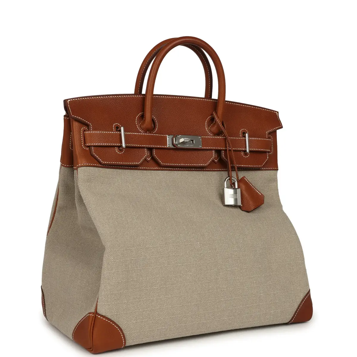 HERMÈS Hermes Birkin HAC 40 Fauve Barenia Faubourg and Ficelle Toile Palladium Hardware | Thumbnail 2 HERMÈS Hermes Birkin HAC 40 Fauve Barenia Faubourg and Ficelle Toile Palladium Hardware | Thumbnail 2