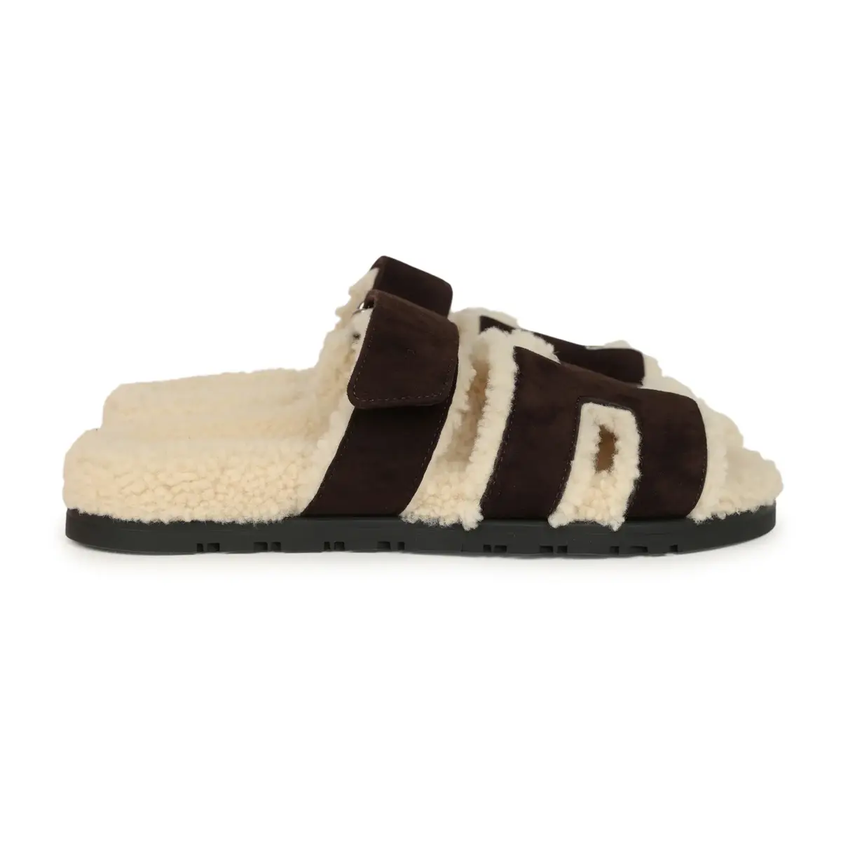 HERMÈS Hermes Chypre Techno Sandals Marron Ebene Suede and Ecru Shearling Palladium Hardware EU | Thumbnail 3 HERMÈS Hermes Chypre Techno Sandals Marron Ebene Suede and Ecru Shearling Palladium Hardware EU | Thumbnail 3