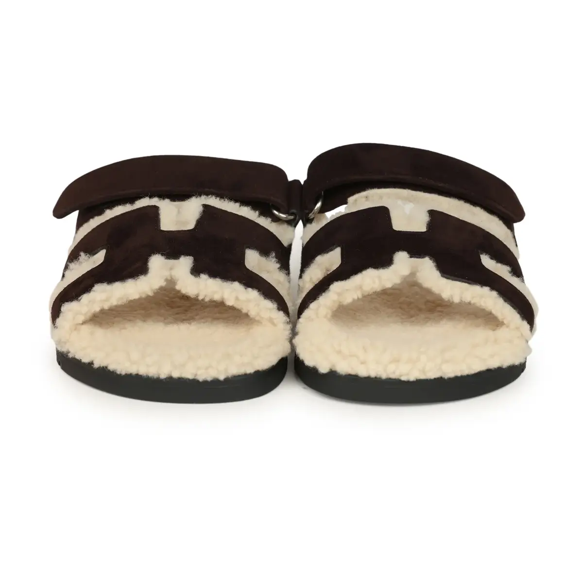 HERMÈS Hermes Chypre Techno Sandals Marron Ebene Suede and Ecru Shearling Palladium Hardware EU | Thumbnail 5 HERMÈS Hermes Chypre Techno Sandals Marron Ebene Suede and Ecru Shearling Palladium Hardware EU | Thumbnail 5