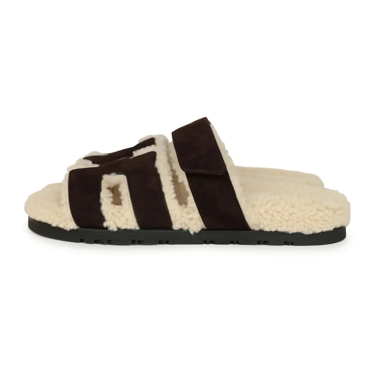 HERMÈS Hermes Chypre Techno Sandals Marron Ebene Suede and Ecru Shearling Palladium Hardware EU | Thumbnail 6 HERMÈS Hermes Chypre Techno Sandals Marron Ebene Suede and Ecru Shearling Palladium Hardware EU | Thumbnail 6