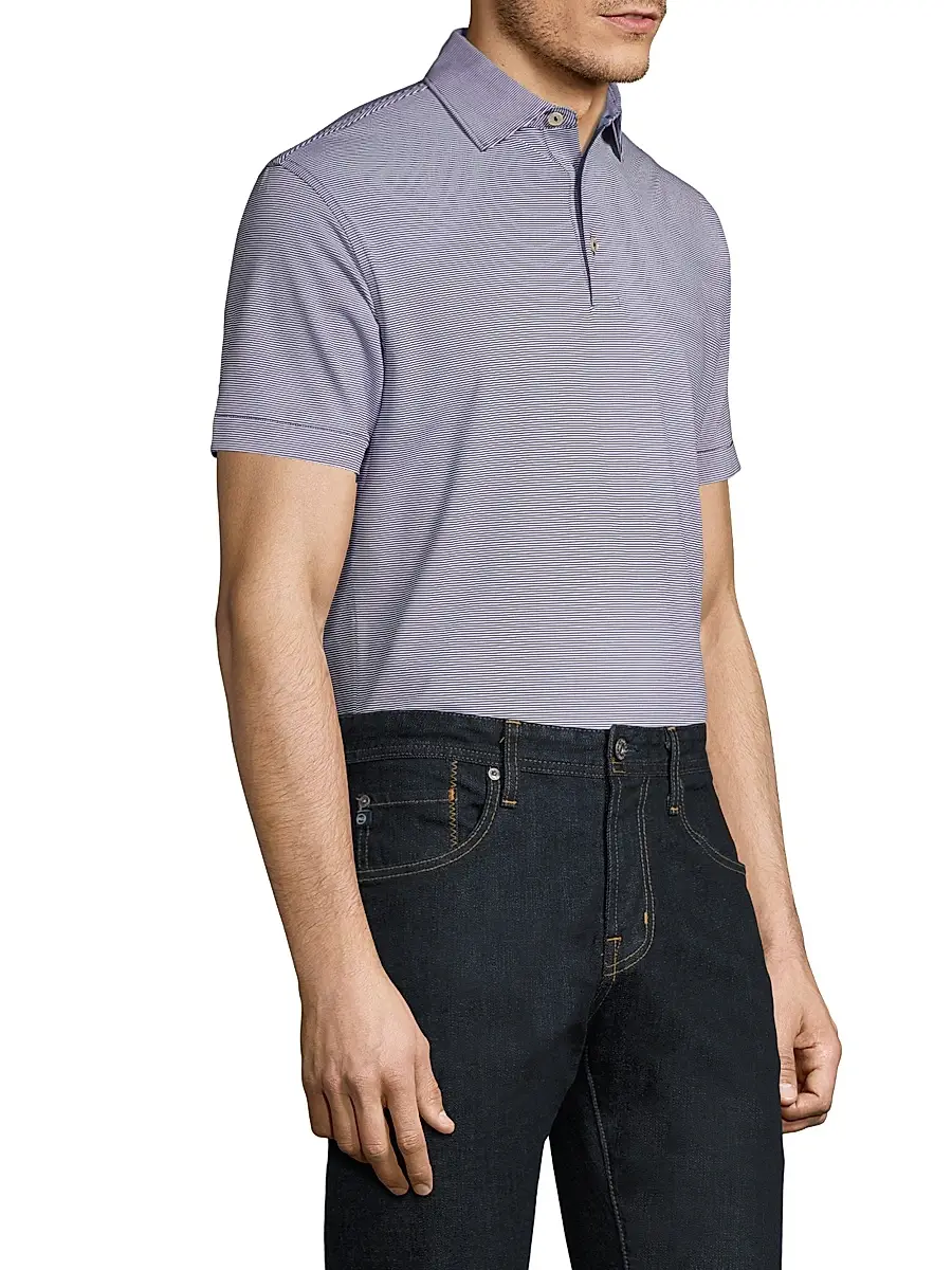 Peter Millar Men's Jubilee Pinstripe Polo - Cottage Blue | Thumbnail 4 Peter Millar Men's Jubilee Pinstripe Polo - Cottage Blue | Thumbnail 4