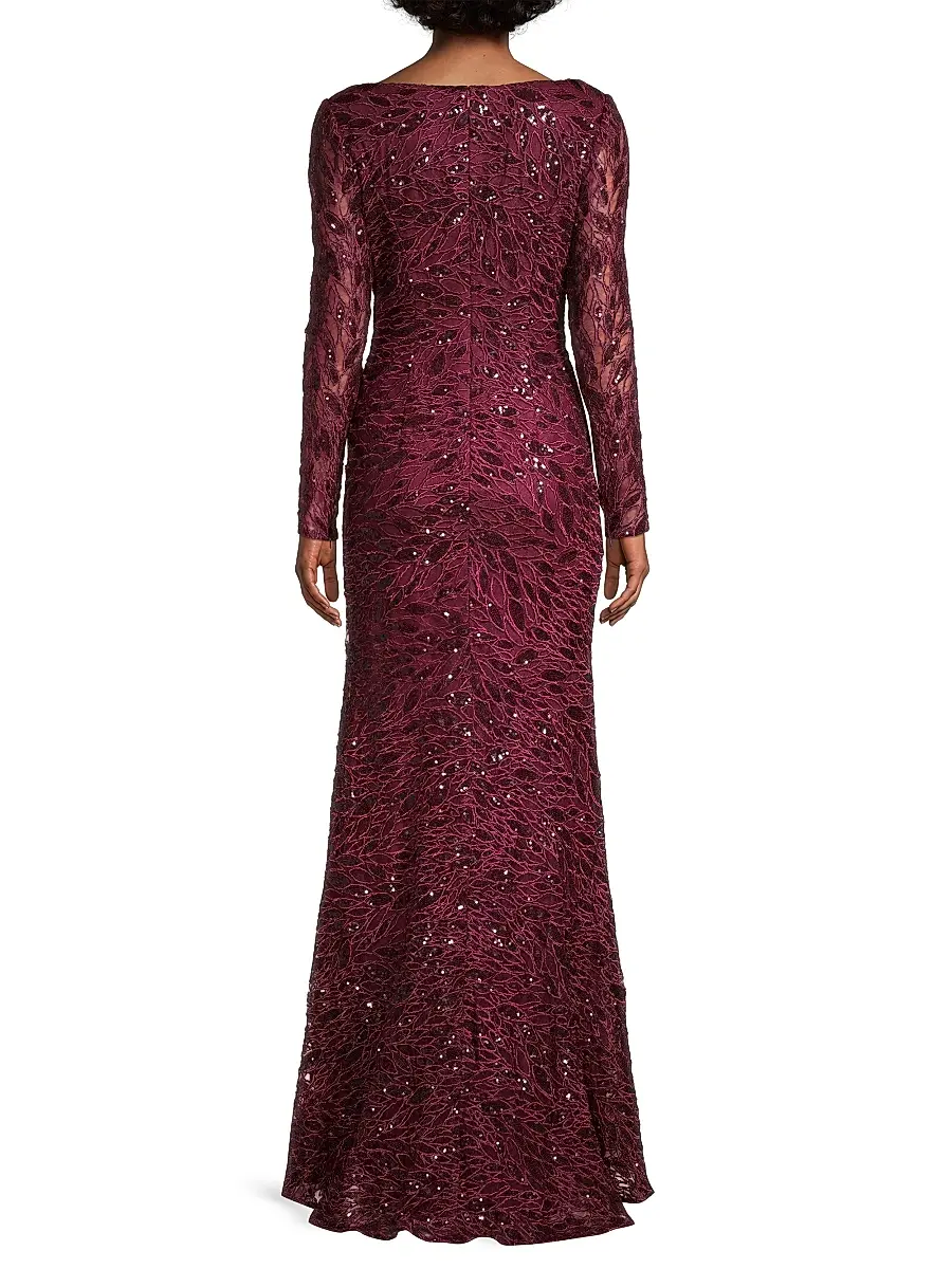 Mac Duggal Women's Illusion Damask Embroidered Sequin Column Gown | Thumbnail 5 Mac Duggal Women's Illusion Damask Embroidered Sequin Column Gown | Thumbnail 5