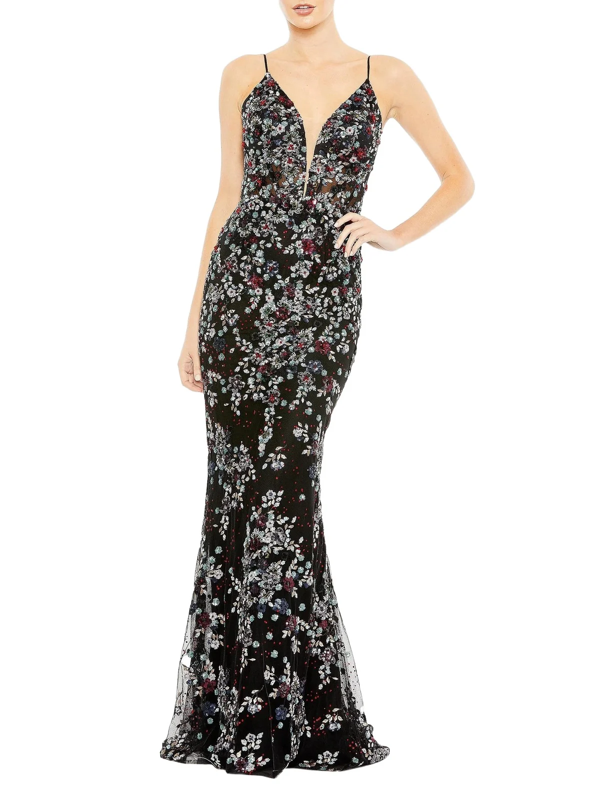 Women's Floral Embellished Mermaid Gown Women's Floral Embellished Mermaid Gown