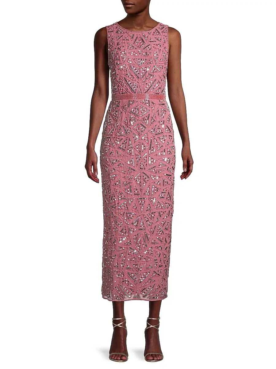 Mac Duggal Women's Triangle Bead & Sequin Pattern Midi Sheath Dress | Thumbnail 2