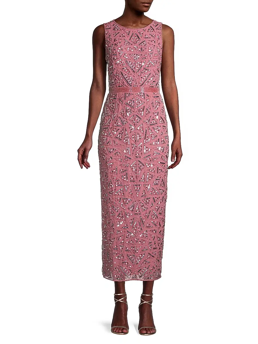 Mac Duggal Women's Triangle Bead & Sequin Pattern Midi Sheath Dress | Thumbnail 3