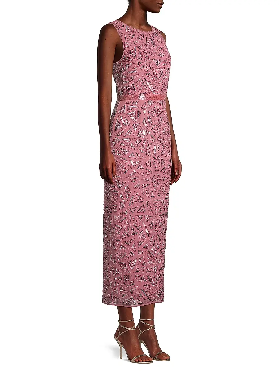 Mac Duggal Women's Triangle Bead & Sequin Pattern Midi Sheath Dress | Thumbnail 4