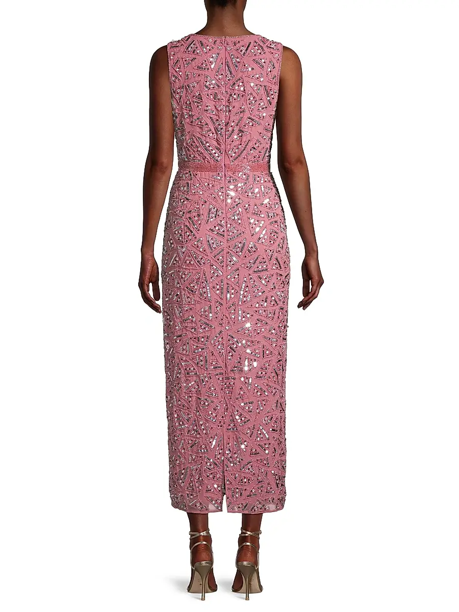 Mac Duggal Women's Triangle Bead & Sequin Pattern Midi Sheath Dress | Thumbnail 5