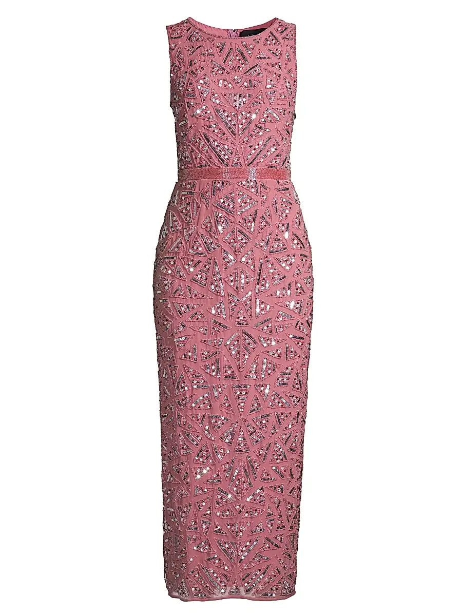 Mac Duggal Women's Triangle Bead & Sequin Pattern Midi Sheath Dress