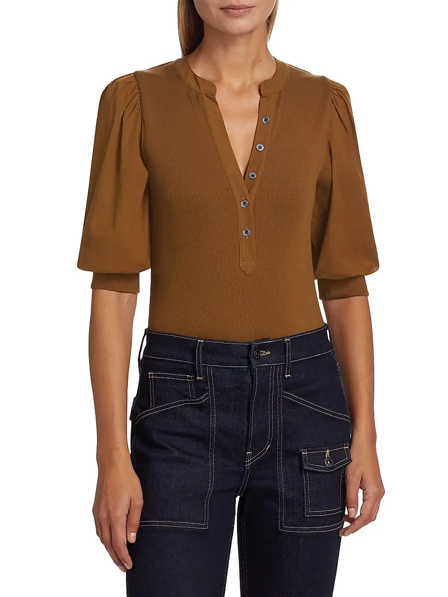 Veronica Beard Women's Coralee Ribbed Puff-Sleeve Top | Thumbnail 3 Veronica Beard Women's Coralee Ribbed Puff-Sleeve Top | Thumbnail 3