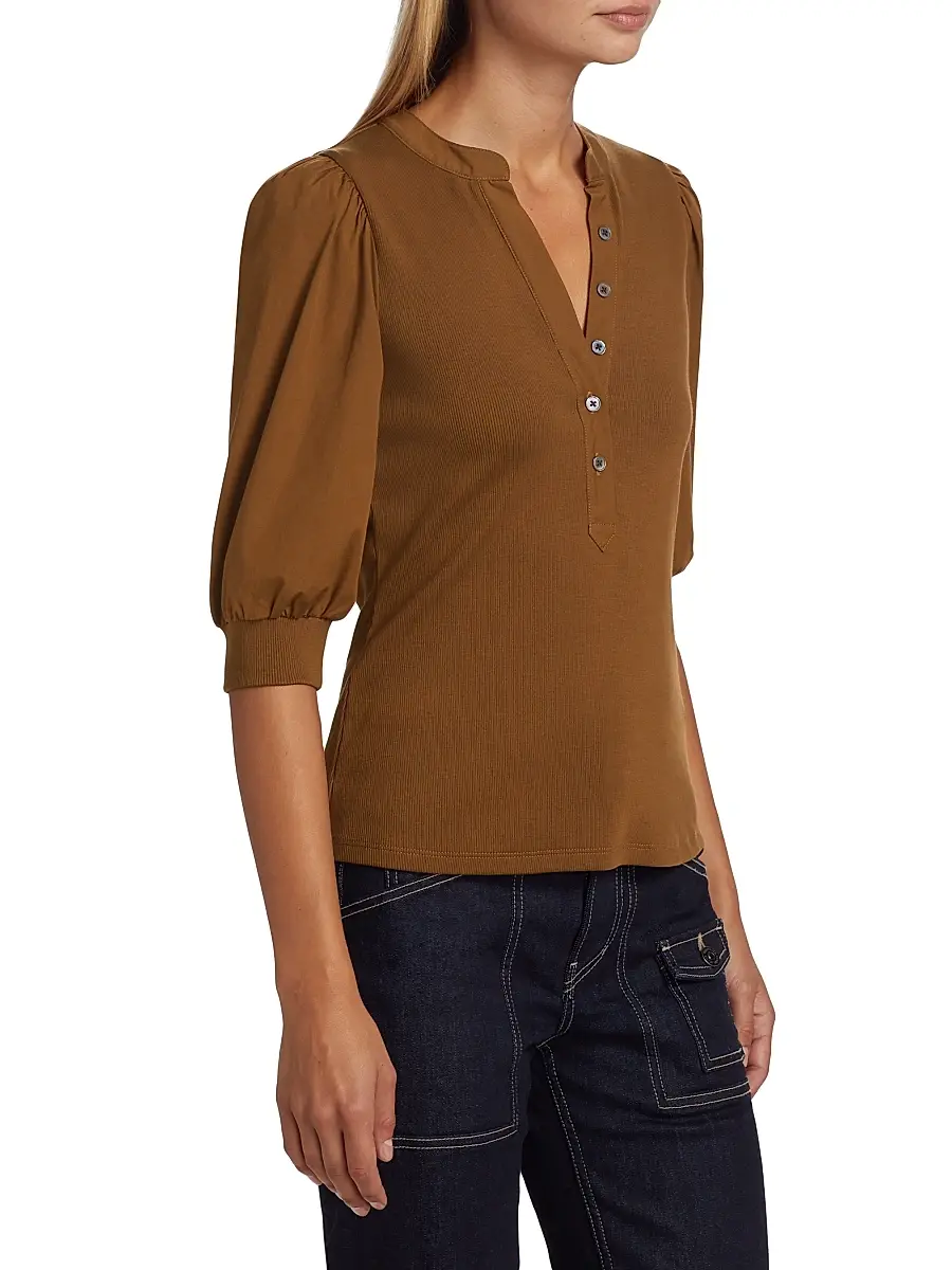 Veronica Beard Women's Coralee Ribbed Puff-Sleeve Top | Thumbnail 4 Veronica Beard Women's Coralee Ribbed Puff-Sleeve Top | Thumbnail 4