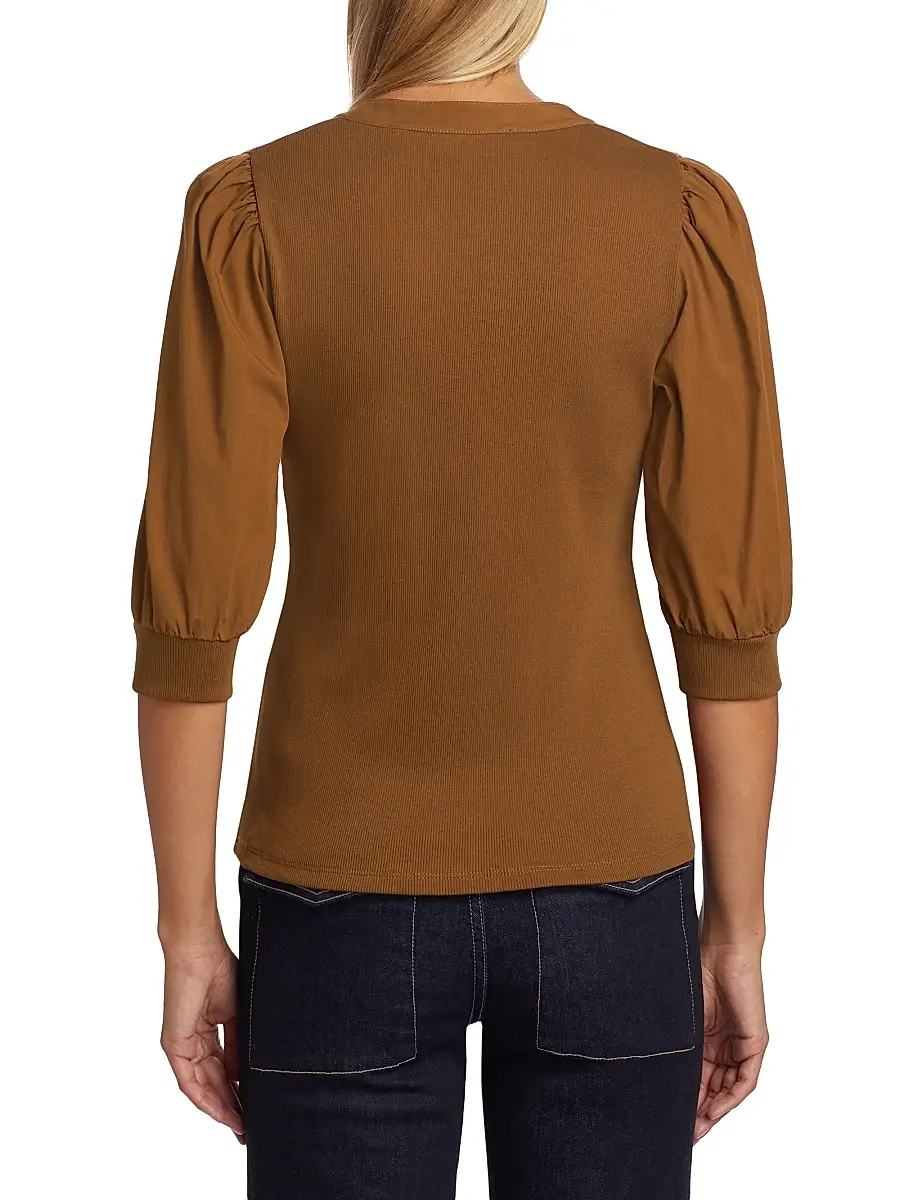 Veronica Beard Women's Coralee Ribbed Puff-Sleeve Top | Thumbnail 5 Veronica Beard Women's Coralee Ribbed Puff-Sleeve Top | Thumbnail 5