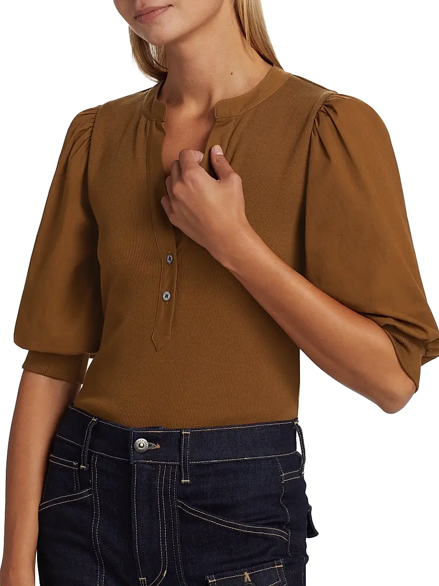 Veronica Beard Women's Coralee Ribbed Puff-Sleeve Top | Thumbnail 6 Veronica Beard Women's Coralee Ribbed Puff-Sleeve Top | Thumbnail 6