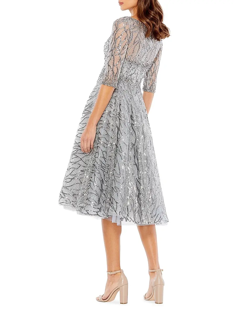 Mac Duggal Women's Sequined Fit-&-Flare Midi-Dress | Thumbnail 2