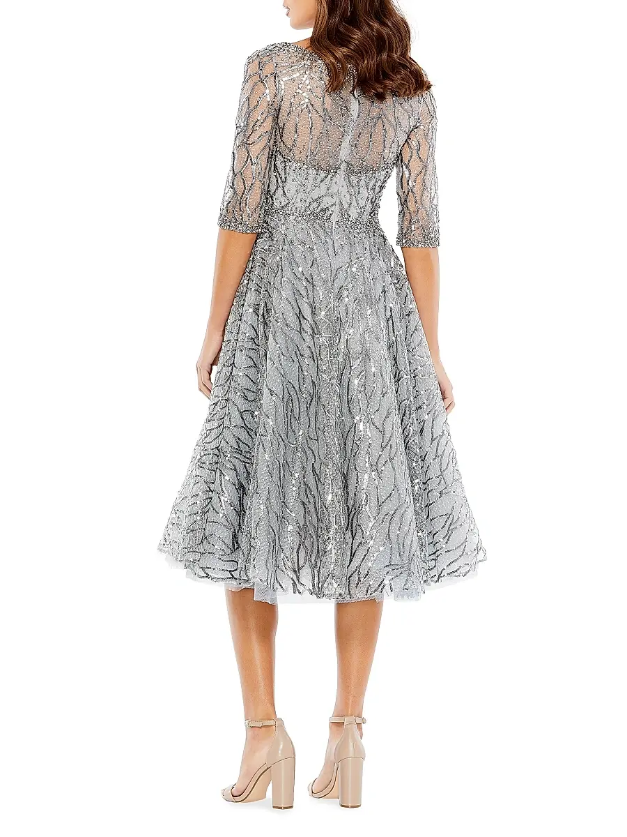Mac Duggal Women's Sequined Fit-&-Flare Midi-Dress | Thumbnail 3