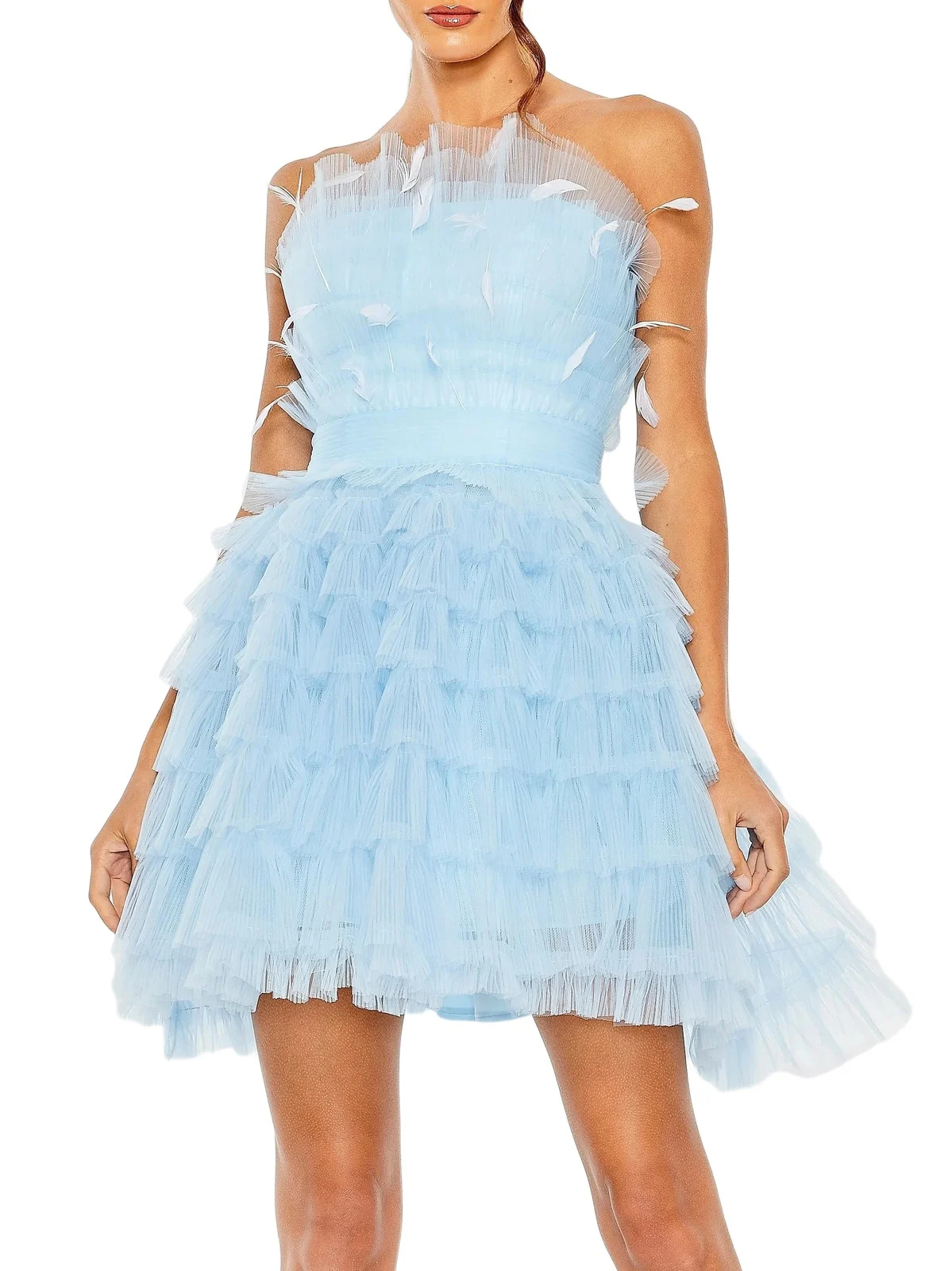 Mac Duggal Women's Tiered Feather & Tulle Mini-Dress - Powder Blue