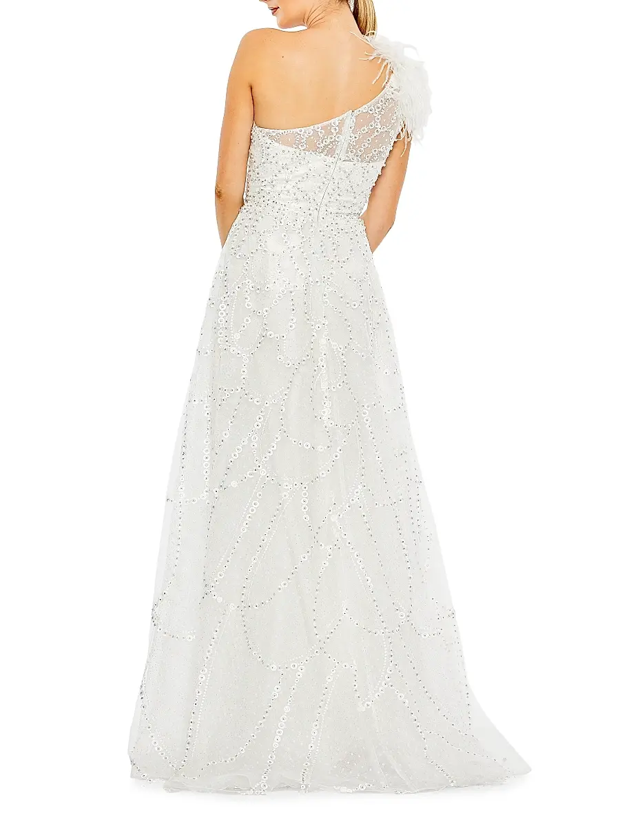 Mac Duggal Women's One-Shoulder Feathered A-Line Gown | Thumbnail 2 Mac Duggal Women's One-Shoulder Feathered A-Line Gown | Thumbnail 2