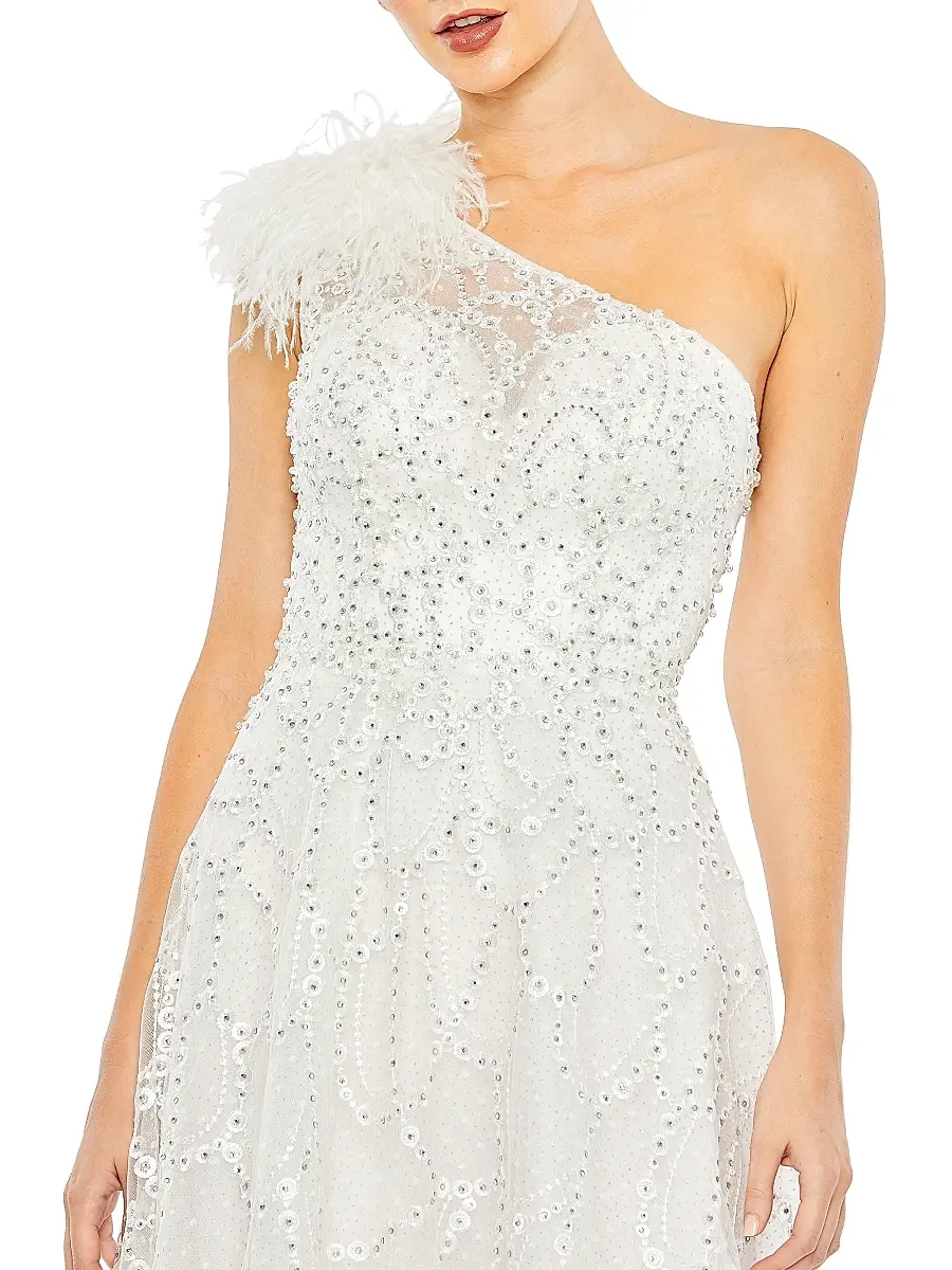 Mac Duggal Women's One-Shoulder Feathered A-Line Gown | Thumbnail 3 Mac Duggal Women's One-Shoulder Feathered A-Line Gown | Thumbnail 3