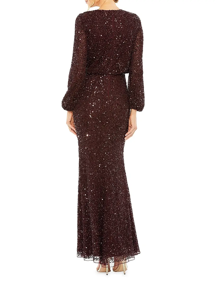 Mac Duggal Women's Sequined Blouson Column Gown | Thumbnail 2 Mac Duggal Women's Sequined Blouson Column Gown | Thumbnail 2