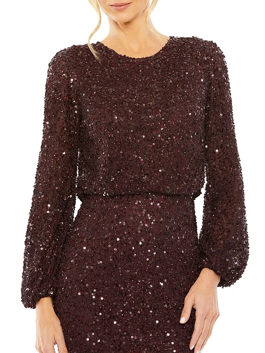Mac Duggal Women's Sequined Blouson Column Gown | Thumbnail 3 Mac Duggal Women's Sequined Blouson Column Gown | Thumbnail 3