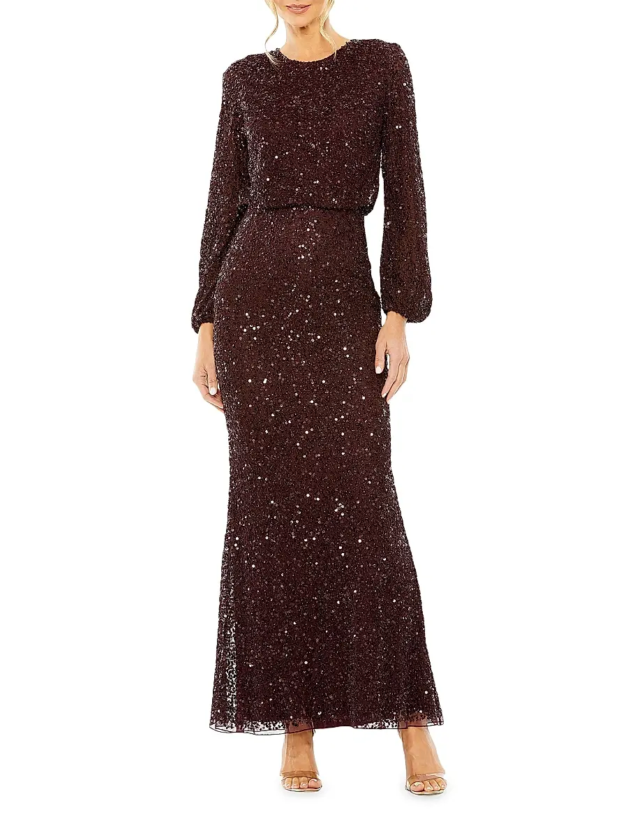 Mac Duggal Women's Sequined Blouson Column Gown
