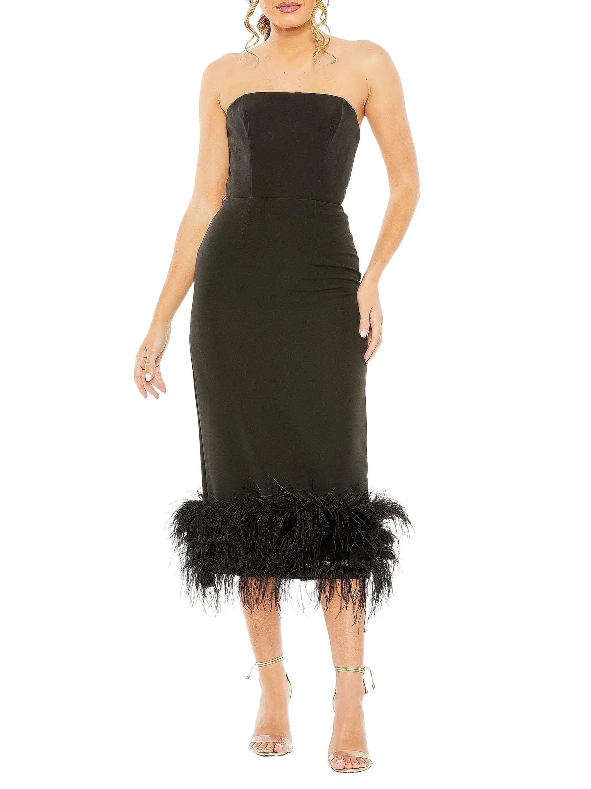 Women's Feather-Trim Strapless Midi-Dress Women's Feather-Trim Strapless Midi-Dress