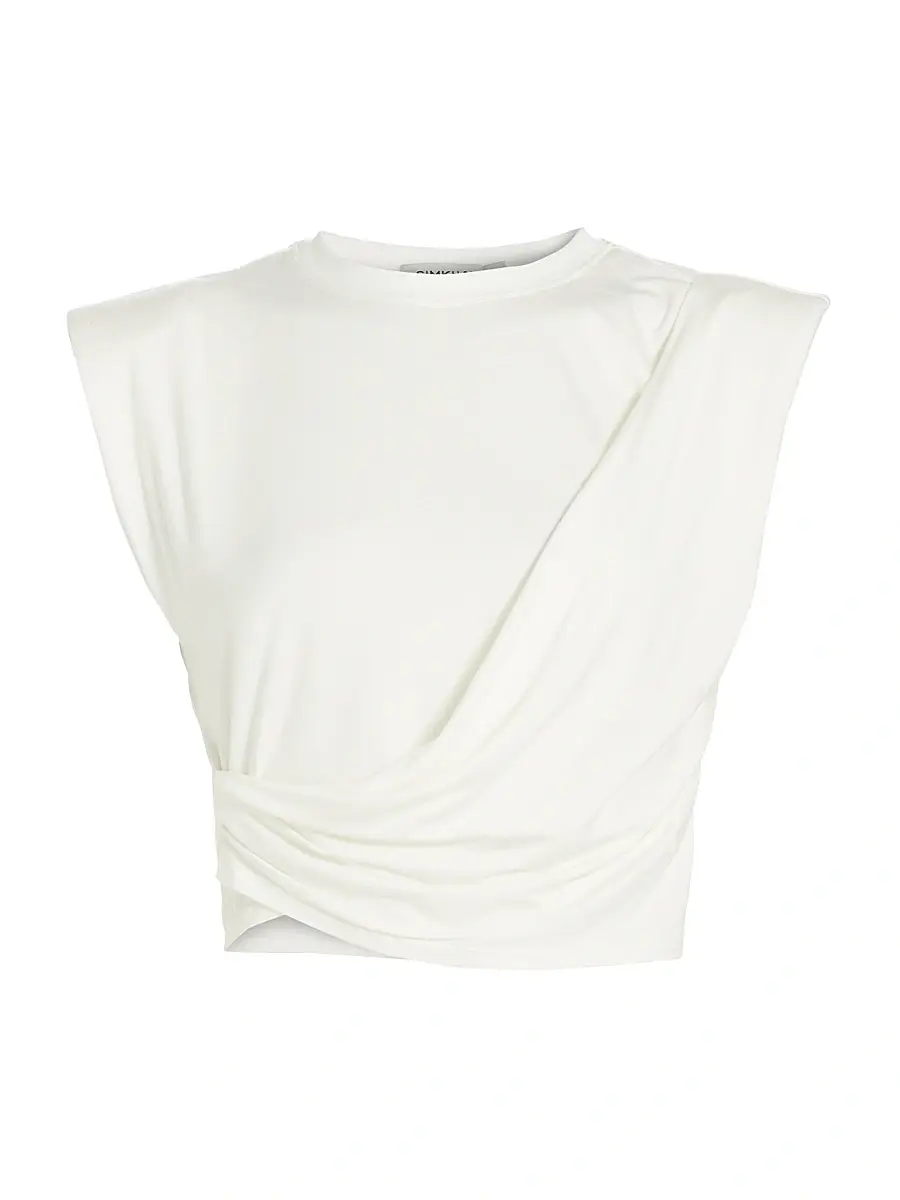 SIMKHAI Women's Estelle Wrap Crop T-Shirt - White | Image 1 SIMKHAI Women's Estelle Wrap Crop T-Shirt - White | Image 1