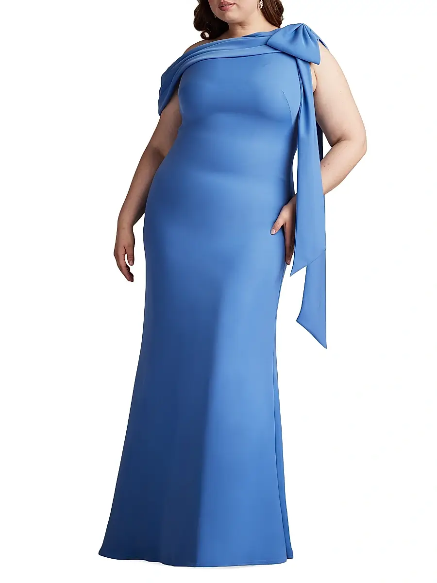 Tadashi Shoji Women's Plus One-Shoulder Crepe Sheath Gown | Thumbnail 2