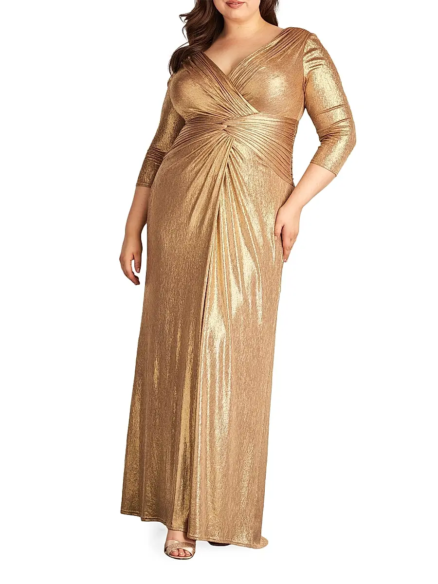 Tadashi Shoji Women's Plus Metallic Jersey Gown | Thumbnail 2 Tadashi Shoji Women's Plus Metallic Jersey Gown | Thumbnail 2