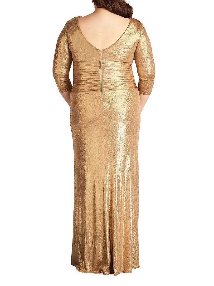Tadashi Shoji Women's Plus Metallic Jersey Gown | Thumbnail 3 Tadashi Shoji Women's Plus Metallic Jersey Gown | Thumbnail 3