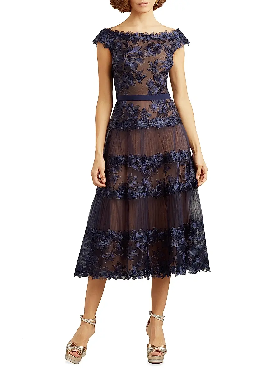 Tadashi Shoji Women's Floral Embroidered Off-The-Shoulder A-Line Dress | Thumbnail 2 Tadashi Shoji Women's Floral Embroidered Off-The-Shoulder A-Line Dress | Thumbnail 2