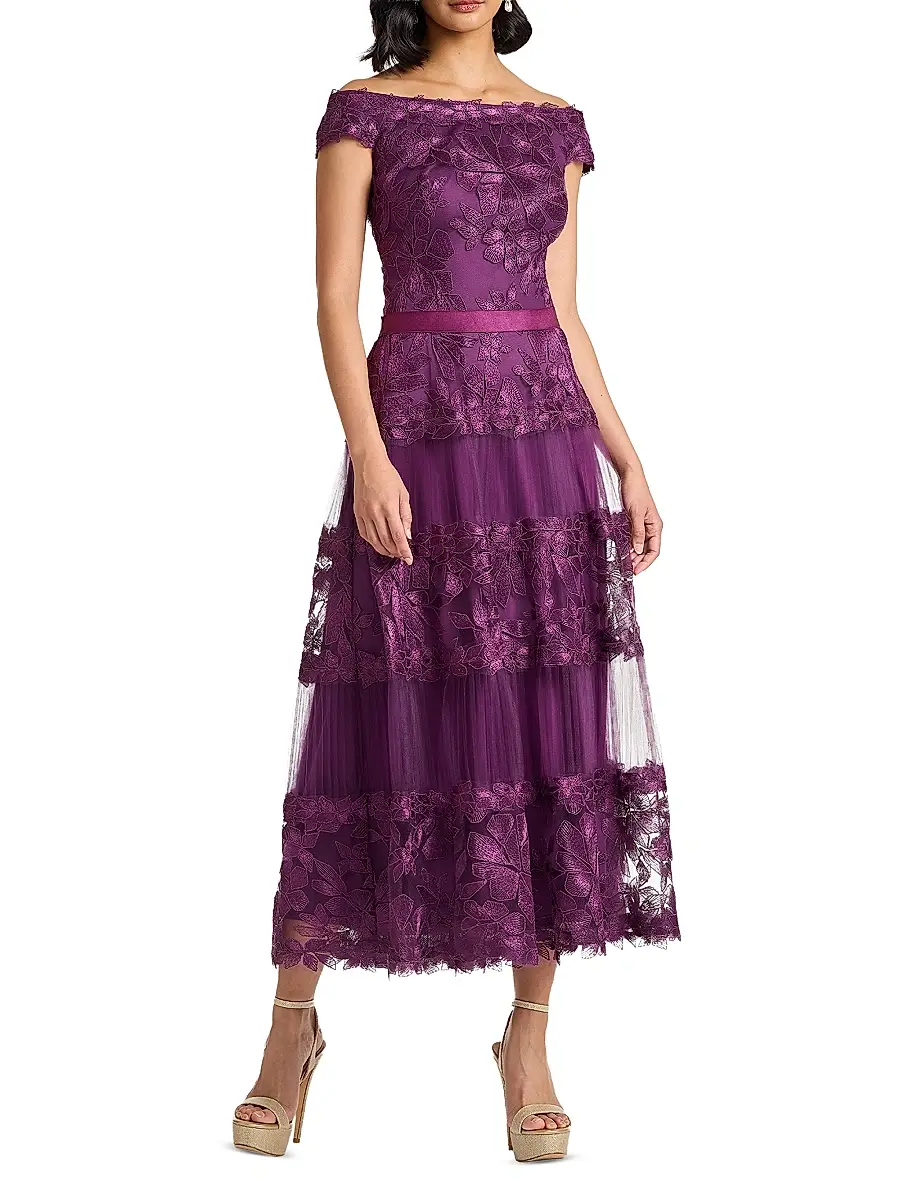 Tadashi Shoji Women's Floral Embroidered Off-The-Shoulder A-Line Dress | Thumbnail 3 Tadashi Shoji Women's Floral Embroidered Off-The-Shoulder A-Line Dress | Thumbnail 3