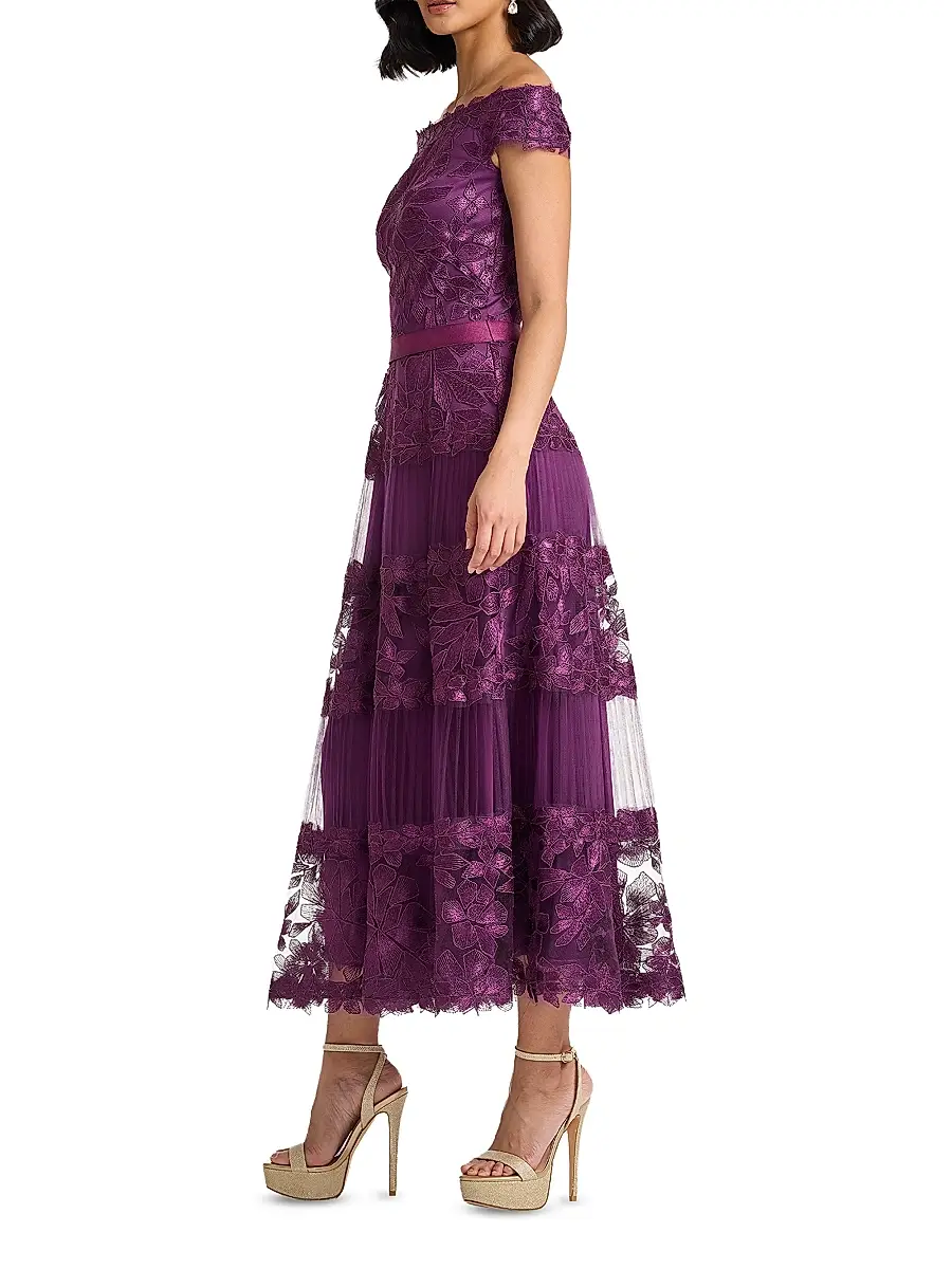 Tadashi Shoji Women's Floral Embroidered Off-The-Shoulder A-Line Dress | Thumbnail 4 Tadashi Shoji Women's Floral Embroidered Off-The-Shoulder A-Line Dress | Thumbnail 4